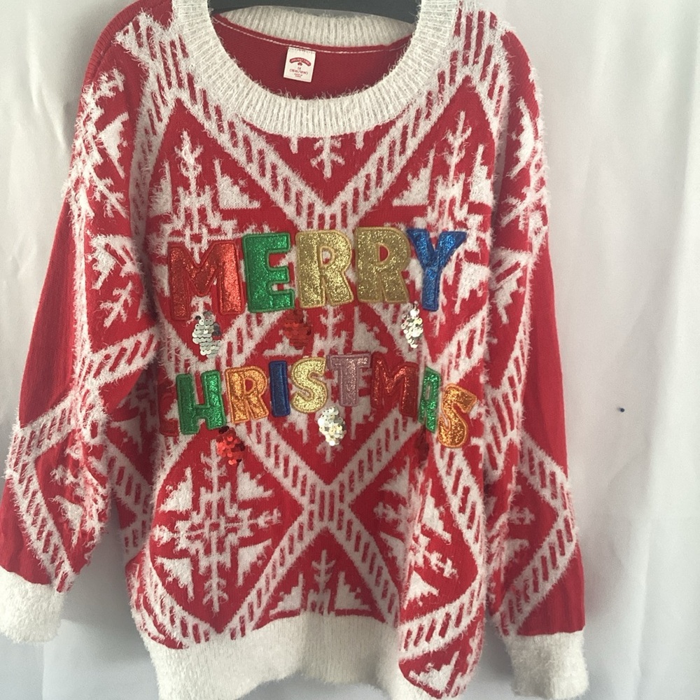 Women’s 16/18 Oversize Festive Christmas Sweater Red Snowflake MERRY CHRISTMAS